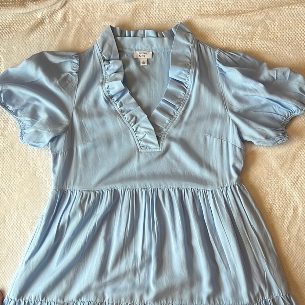 Light Blue Ruffled Collar Maxi Dress - Picture 2 of 5